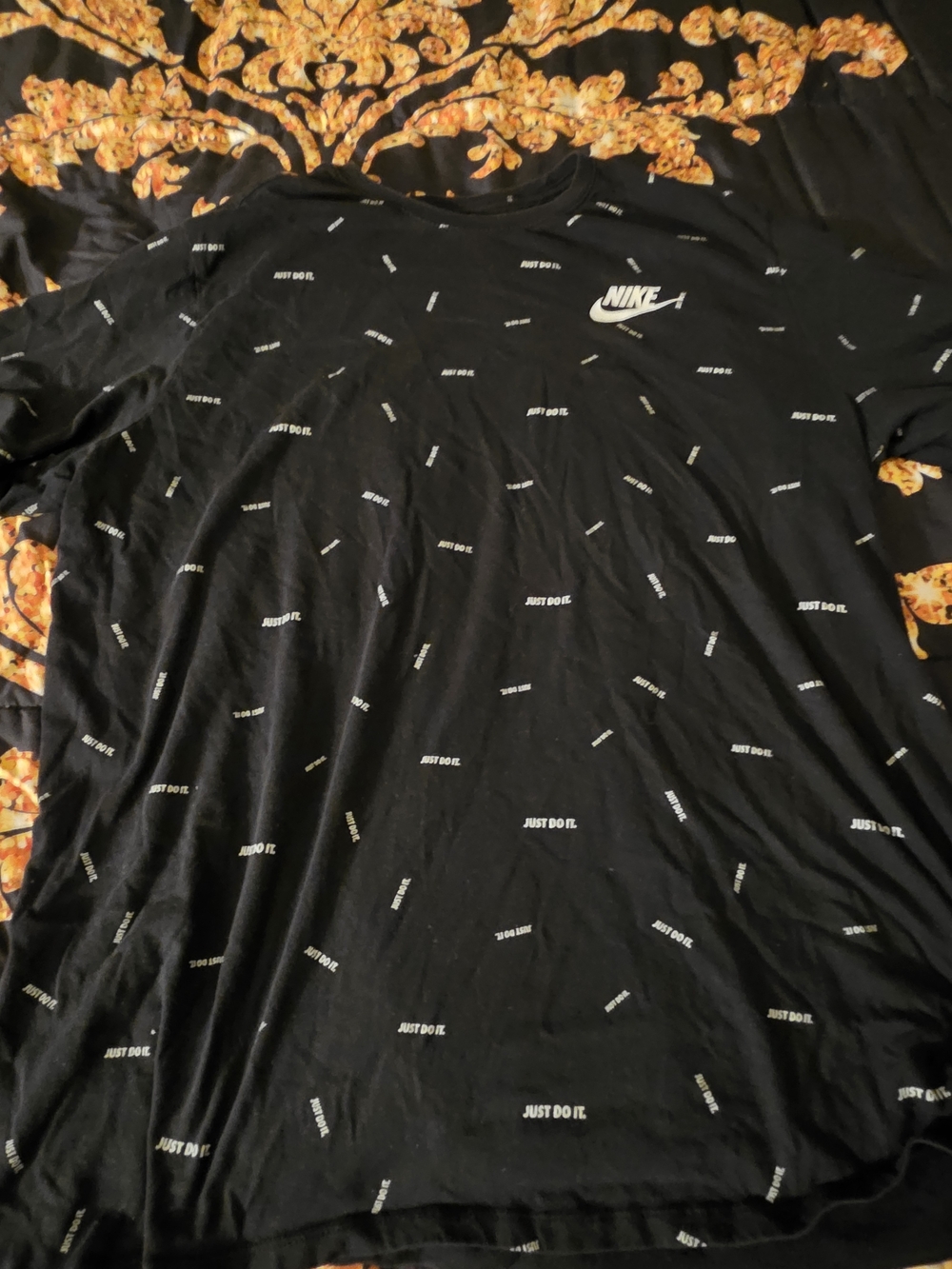 Nike Black Short-Sleeve Tee with White Logo and Micro 'Just Do It' Print